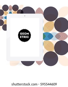 Tablet PC Icon with Memphis Geometric Background - Vector Illustration