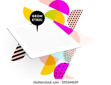 Tablet PC Icon with Memphis Geometric Background - Vector Illustration