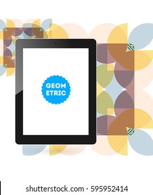 Icono de Tablet PC con fondo geométrico Memphis - Ilustración vectorial