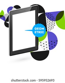 Icono de Tablet PC con fondo geométrico Memphis - Ilustración vectorial