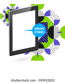 Icono de Tablet PC con fondo geométrico Memphis - Ilustración vectorial