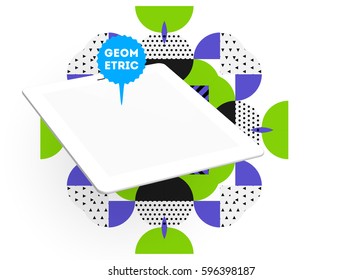 Icono de Tablet PC con fondo geométrico Memphis - Ilustración vectorial