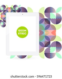 Tablet PC Icon with Memphis Geometric Background - Vector Illustration