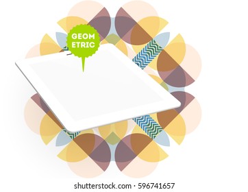 Tablet PC Icon with Memphis Geometric Background - Vector Illustration