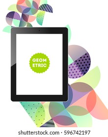 Icono de Tablet PC con fondo geométrico Memphis - Ilustración vectorial