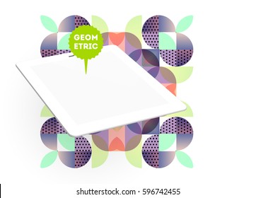 Tablet PC Icon with Memphis Geometric Background - Vector Illustration