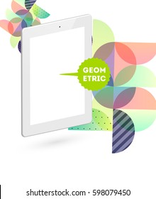 Tablet PC Icon with Memphis Geometric Background - Vector Illustration