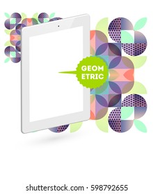 Icono de Tablet PC con fondo geométrico Memphis - Ilustración vectorial