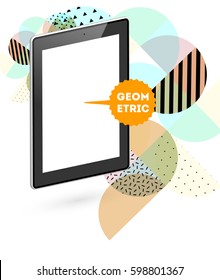 Icono de Tablet PC con fondo geométrico Memphis - Ilustración vectorial