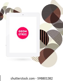 Icono de Tablet PC con fondo geométrico Memphis - Ilustración vectorial