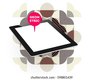 Tablet PC Icon with Memphis Geometric Background - Vector Illustration