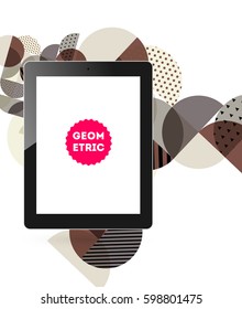 Icono de Tablet PC con fondo geométrico Memphis - Ilustración vectorial