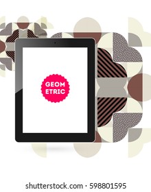 Tablet PC Icon with Memphis Geometric Background - Vector Illustration