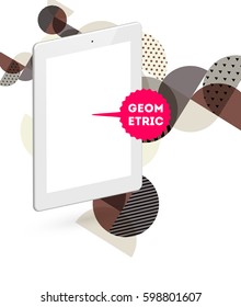 Icono de Tablet PC con fondo geométrico Memphis - Ilustración vectorial