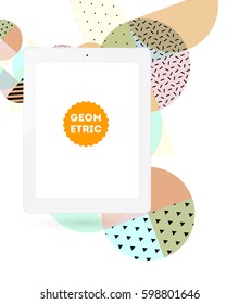 Icono de Tablet PC con fondo geométrico Memphis - Ilustración vectorial