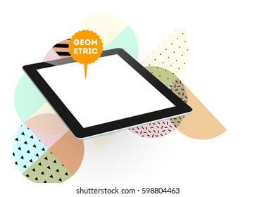 Icono de Tablet PC con fondo geométrico Memphis - Ilustración vectorial