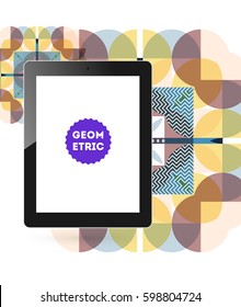 Icono de Tablet PC con fondo geométrico Memphis - Ilustración vectorial