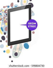 Icono de Tablet PC con fondo geométrico Memphis - Ilustración vectorial