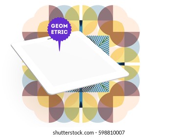 Tablet PC Icon with Memphis Geometric Background - Vector Illustration