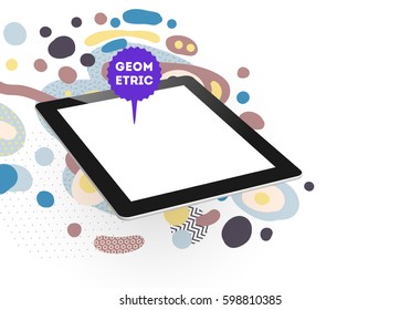 Icono de Tablet PC con fondo geométrico Memphis - Ilustración vectorial