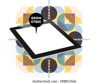 Tablet PC Icon with Memphis Geometric Background - Vector Illustration