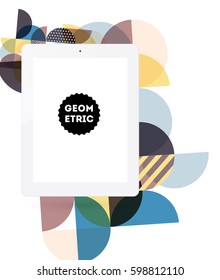 Tablet PC Icon with Memphis Geometric Background - Vector Illustration