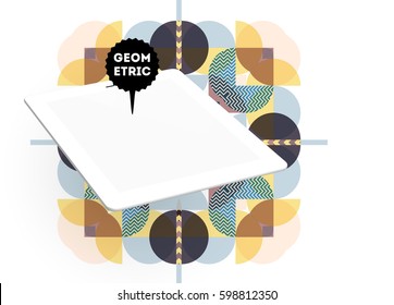 Icono de Tablet PC con fondo geométrico Memphis - Ilustración vectorial