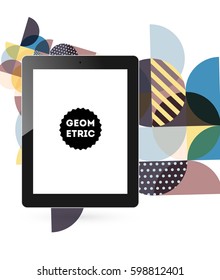 Icono de Tablet PC con fondo geométrico Memphis - Ilustración vectorial