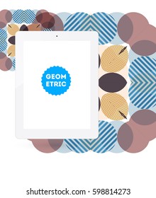 Tablet PC Icon with Memphis Geometric Background - Vector Illustration