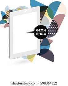 Tablet PC Icon with Memphis Geometric Background - Vector Illustration