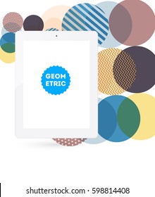 Tablet PC Icon with Memphis Geometric Background - Vector Illustration