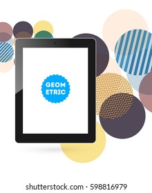 Icono de Tablet PC con fondo geométrico Memphis - Ilustración vectorial