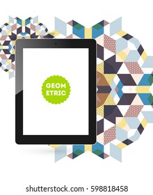 Icono de Tablet PC con fondo geométrico Memphis - Ilustración vectorial