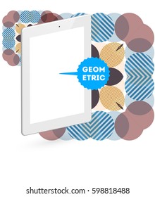 Tablet PC Icon with Memphis Geometric Background - Vector Illustration