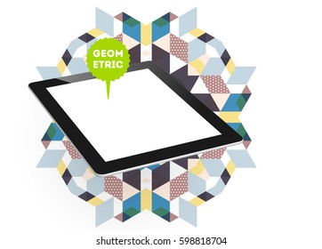 Tablet PC Icon with Memphis Geometric Background - Vector Illustration