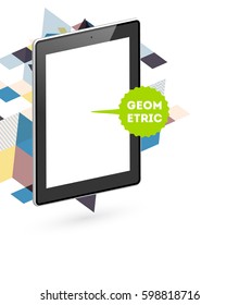 Tablet PC Icon with Memphis Geometric Background - Vector Illustration