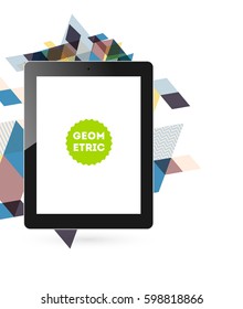 Tablet PC Icon with Memphis Geometric Background - Vector Illustration