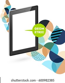 Icono de Tablet PC con fondo geométrico Memphis - Ilustración vectorial