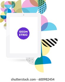 Tablet PC Icon with Memphis Geometric Background - Vector Illustration