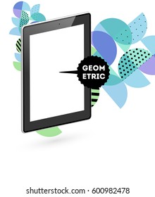 Tablet PC Icon with Memphis Geometric Background - Vector Illustration