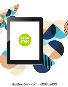 Tablet PC Icon with Memphis Geometric Background - Vector Illustration
