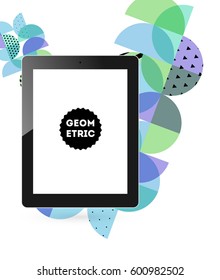 Tablet PC Icon with Memphis Geometric Background - Vector Illustration