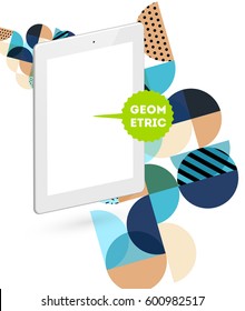 Tablet PC Icon with Memphis Geometric Background - Vector Illustration