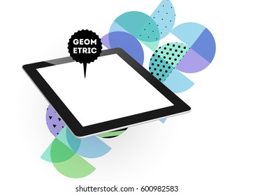 Icono de Tablet PC con fondo geométrico Memphis - Ilustración vectorial