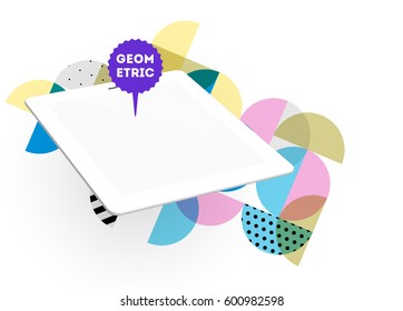 Tablet PC Icon with Memphis Geometric Background - Vector Illustration