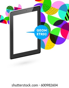 Icono de Tablet PC con fondo geométrico Memphis - Ilustración vectorial