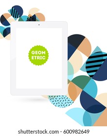 Tablet PC Icon with Memphis Geometric Background - Vector Illustration