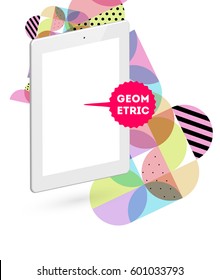 Icono de Tablet PC con fondo geométrico Memphis - Ilustración vectorial