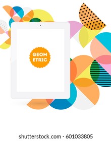 Icono de Tablet PC con fondo geométrico Memphis - Ilustración vectorial