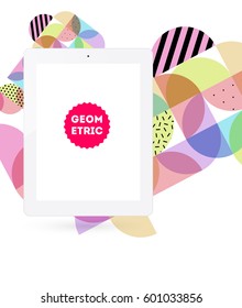 Tablet PC Icon with Memphis Geometric Background - Vector Illustration